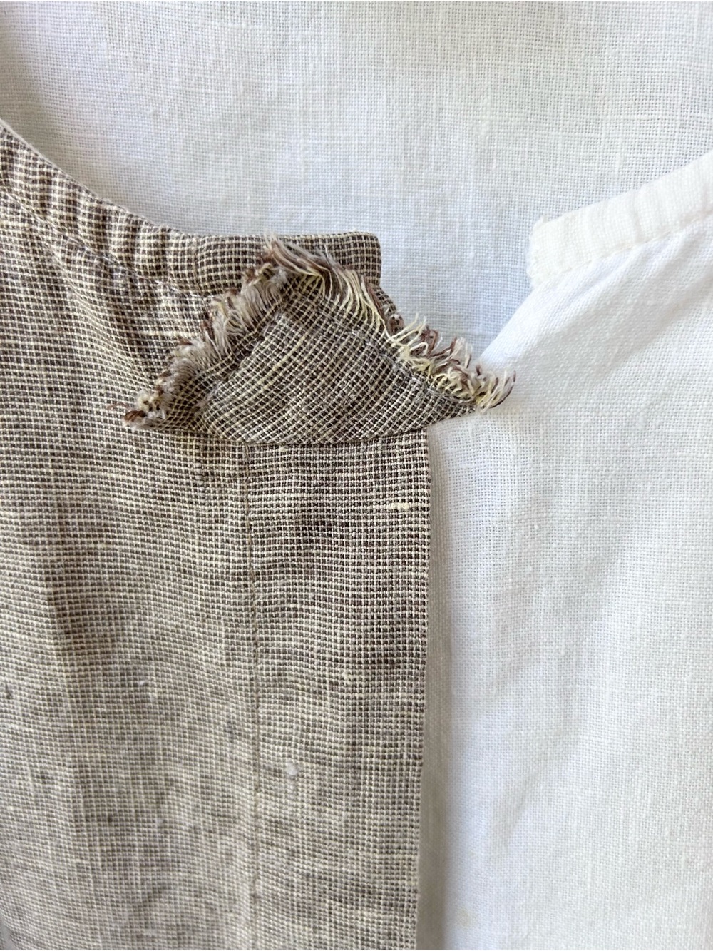 Two-Tone Linen Blend Button-Front Blouse - White & Taupe - Picture 4 of 11